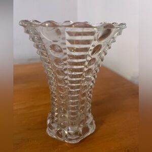 Vintage Indiana Glass Style Clear Pressed Glass Bud Vase Coin Dot MCM